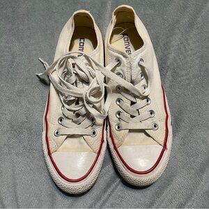 White Canvas Converse All Stars Sneakers with Red Trim